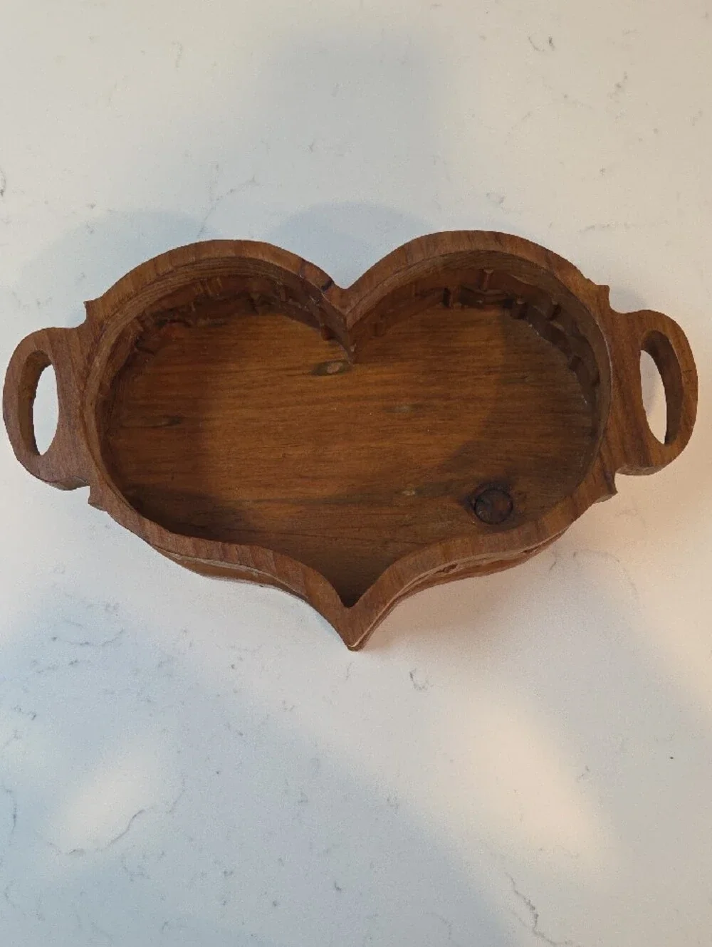 Handcrafted Wood Heart Serving Tray - Brown